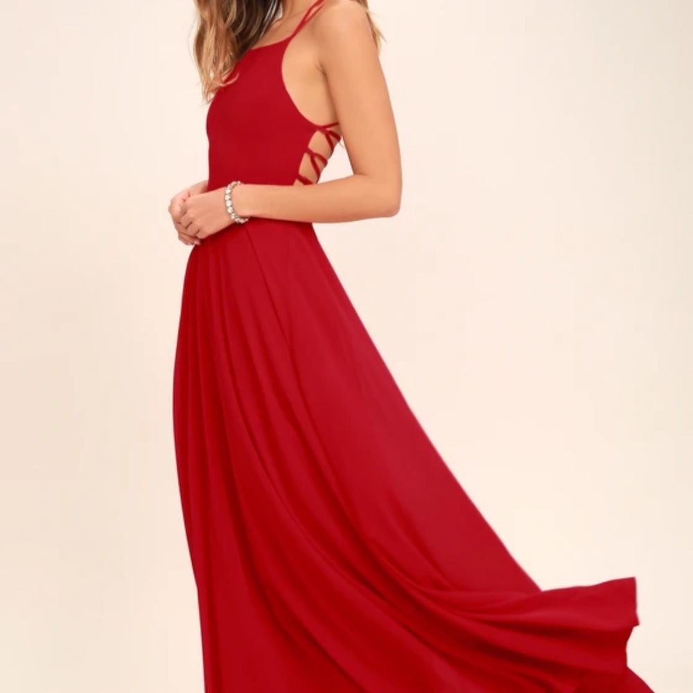 Lulu’s Strappy To Be Here Red Lace-Up Maxi Dress